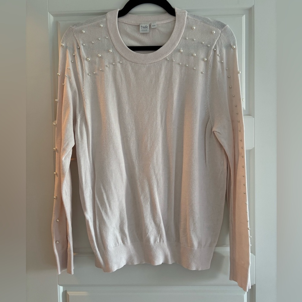 PRE-OWNED Twik Women's Light Pink Sweater with Pearl Details | M